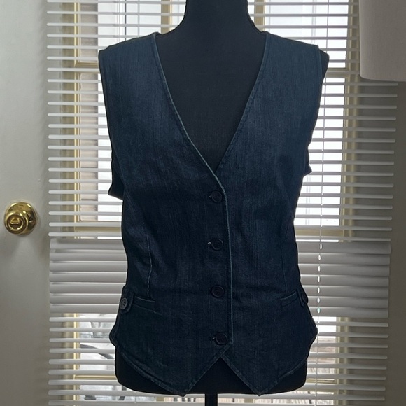 New York & Company Blue Denim Vest Classic Sleeveless Design - Picture 2 of 8